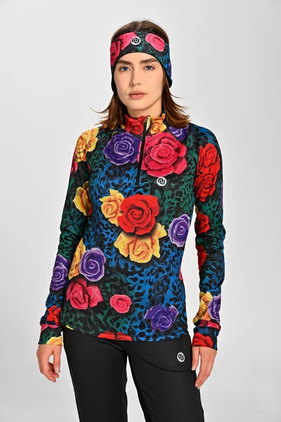 Insulated blouse with stand-up collar Zip Selva Roses Cobalt