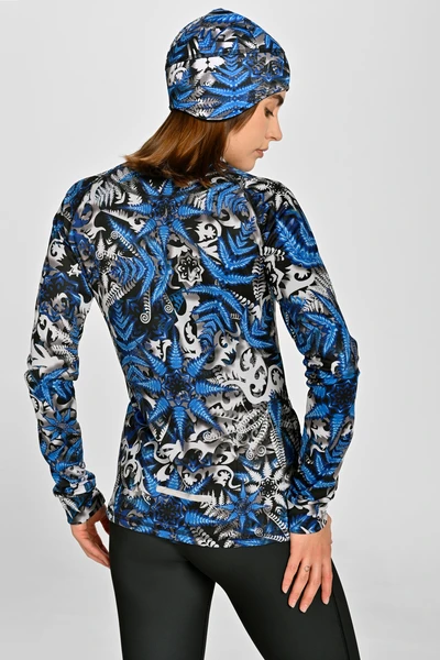 Insulated blouse with stand-up collar Zip Mosaic Fern Blue