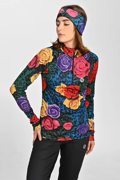 Insulated blouse with stand-up collar Zip Selva Roses Cobalt